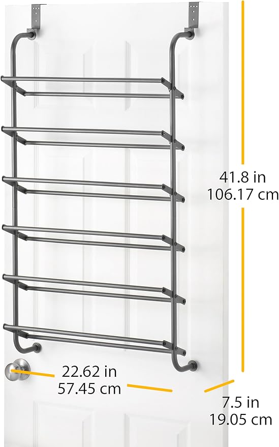 Whitmor 6905-6019 6 Shelf Over The Door Gunmetal Gray Shoe Rack, 7.5x22.625x41.80