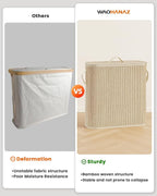 Bamboo Toilet Paper Storage Basket with Lid & Handle - 32L Large Capacity Handwoven Bathroom Organizer for 16 Rolls - Sturdy Stand Holder for Toilet Paper Organization, Light Natural