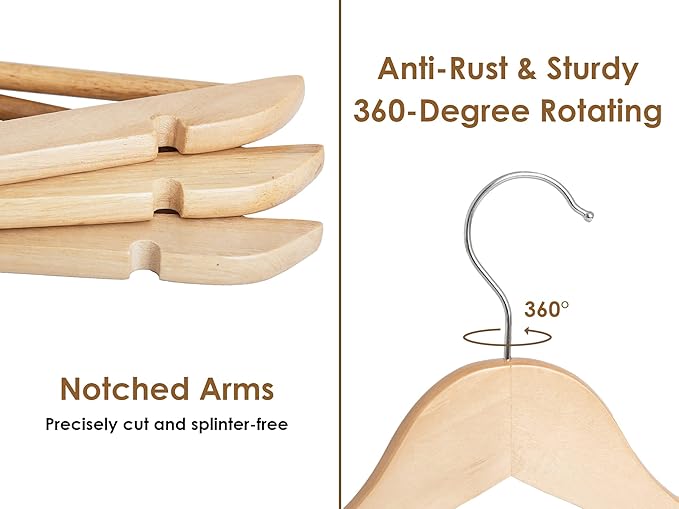 StorageWorks Wooden Hangers 30 Pack, Wood Coat Hangers for Closet, Heavy Duty Clothes Hangers for Suits, Shirts, Pants, Jackets, Natural Wood Color