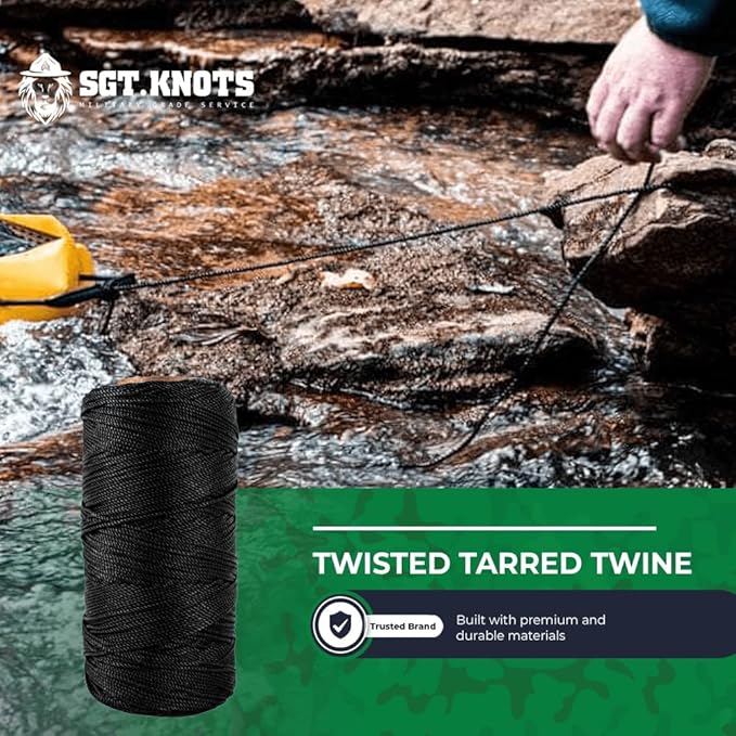SGT KNOTS Tarred Twine - 100% Nylon Bank Line for Bushcraft, Netting, Gear Bundles, Construction, Lacing Twisted Cord, Weatherproof #42-1 lb