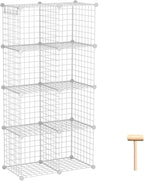 C&AHOME Wire Cube Storage, 8-Cube Organizer Metal C Grids Storage, Storage Bins Shelving, Modular Shelves, DIY Closet Cabinet Ideal for Living Room, Home, Office 24.8" L x 12.4" W x 48.4" H White