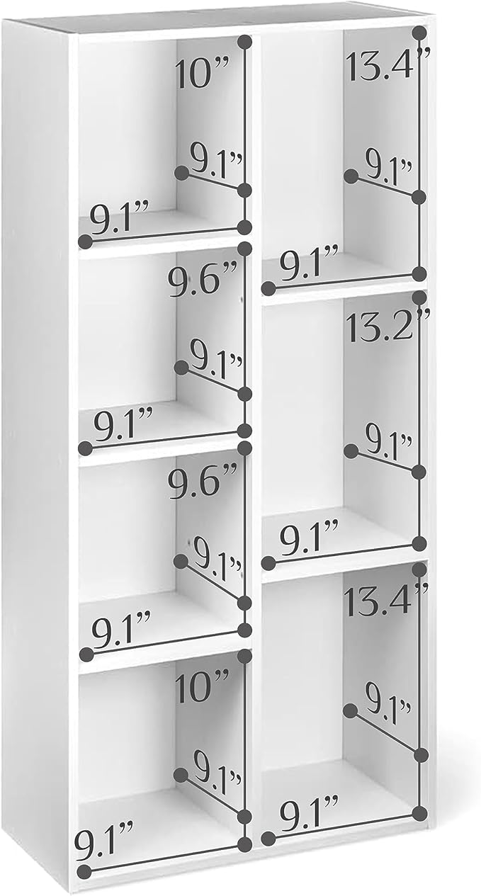 Amazon Basics 7 Cube Organizer Bookcase Shelf, Storage for Home and Office, 9.25"D x 19.49"W x 41.73"H, White