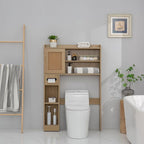 6Tier Over The Toilet Storage Cabinet, Freestanding Above Toilet Space Saver Rack w/Adjustable Shelves, Sliding Door, Multifunctional Over Toilet Organizer for Bathroom (Burlywood)