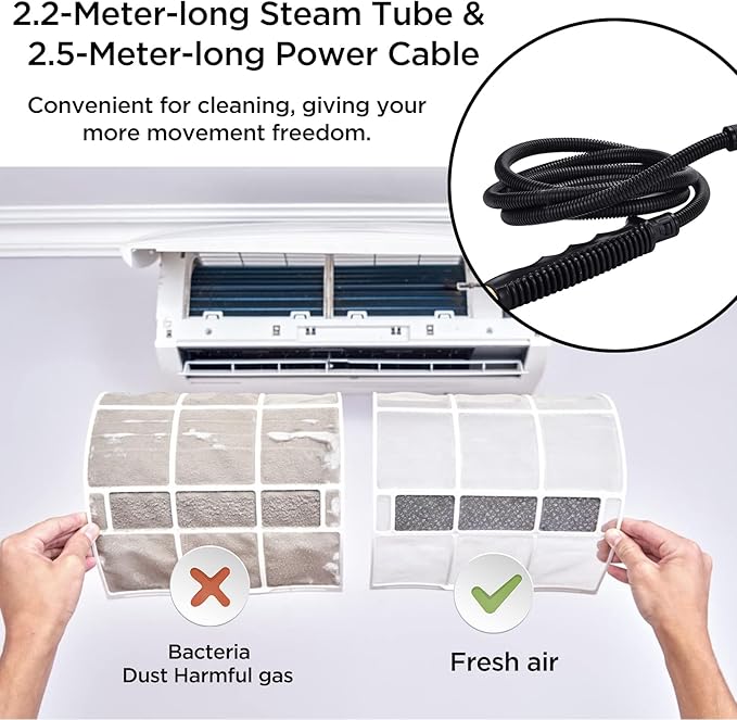 Handheld Steam Cleaner, 2500W Hand-Held High Pressure Portable Cleaning Machine with 3 Brush, High Temperature Steamer for Home Use, Kitchen, Furniture, Bathroom, Car (White)