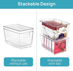 Vtopmart 4 Pack Clear Stackable Storage Bins with Lids, Large Plastic Containers with Handle for Pantry Organizer and Storage,Perfect for Kitchen,Fridge,Cabinet, Closet,Bathroom Organization
