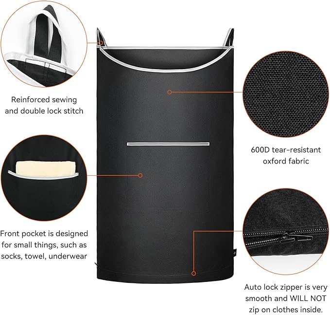 XL Hanging Laundry Hamper Bag, Black Door Hanging Hamper with Large Openging, Hanging Laundry Bag and Basket for Home, Dorm, or Travel,Durable and Stylish Design(Black 36x22Inch)