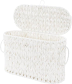 Coeusy Toilet Paper Basket,Wicker Toilet Paper Storage with Lid,Decorative Boho Wicker Basket for Bathroom,Free Standing-Cream White