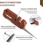 Topline Hori Hori Garden Knife, Double-edge Stainless Steel Blade, Garden Knife with Leather Sheath for Digging, Weeding, Planting, Sharpener, Sharpening Stone Included