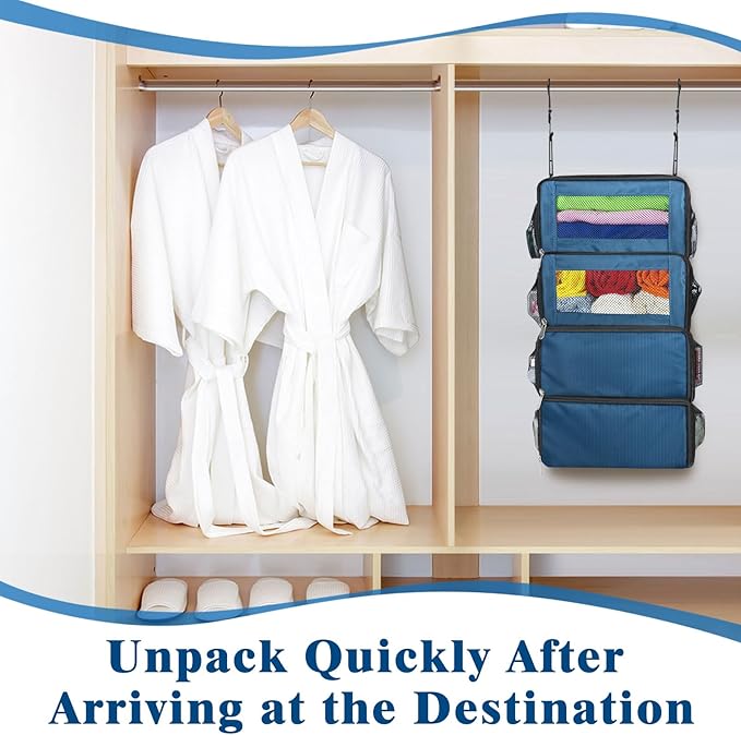 Suitcase Organizer, Carry On Closet Luggage Organizer Accessories - Foldable, Hangable Portable Hanging Travel Shelves With Shoulder Strap, Small, Navy Blue