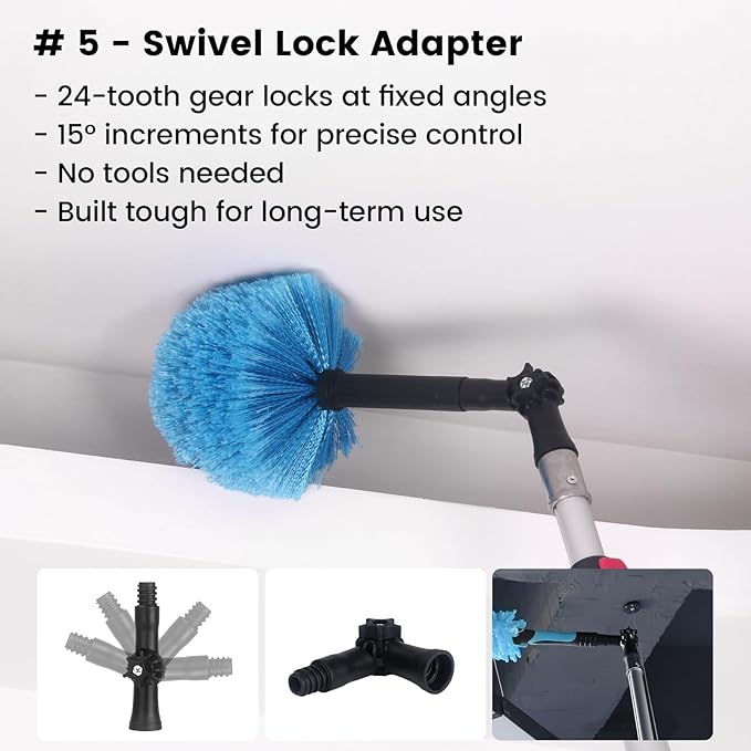 Ceiling Fan Duster Kit – 5-in-1 Bendable & Dual-Sided Heads – Washable Dusters for High Ceiling, Fans, Corners, Glass – Fits Standard ¾ Pole – Blue Cleaning Set