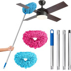 DRQ Ceiling Fan Cleaner Duster, 2 Pack Reusable Microfiber Duster with Extension Pole, 13 to 50 Inch Fan Blade Cleaner, Removable Dusters for Cleaning Walls Bookshelves Door Window Top (Blue Pink)