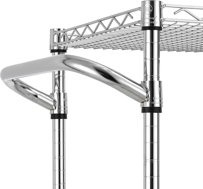 Finnhomy 3 Tier Heavy Duty Commercial Grade Utility Cart, Wire Rolling Cart with Pushing Handle Bar, Steel Metal Kitchen Service Trolly with Wheels, Shelf Size 18" D x 36" W, NSF, Chrome