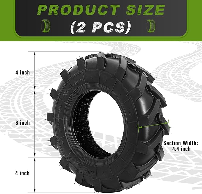 2 PCS 4.80/4.00-8 Tires, 4.80x4.00-8" Tubeless Turf Lawn Garden Tires for Tractor Tillers Golf Cart Most Garden Lawn Mower Tires
