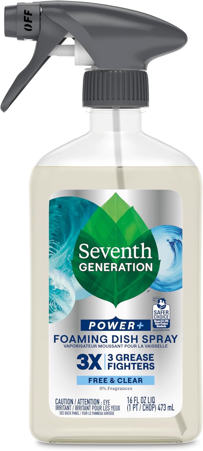 Seventh Generation Foaming Dish Spray, 3X Grease Fighters, Free & Clear, 16 Fl. Oz.