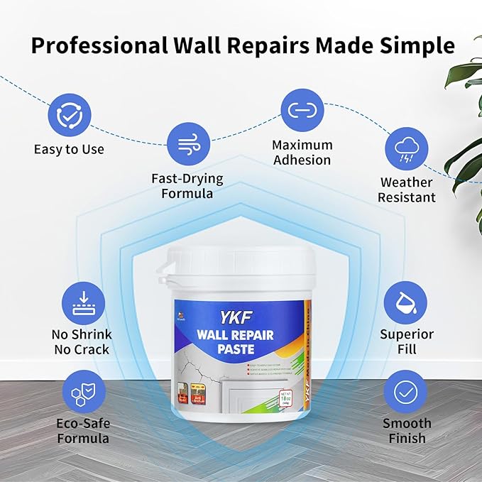YKF Drywall Patch Repair Kit, 18 Oz Spackle Wall Repair Paste with Scraper, Easy Wall Hole & Crack Mending, Quick Drying, Paintable, Strong Adhesion, Long Lasting Fix for Drywall Plaster Wood
