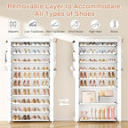 VTRIN Tall Shoe Rack with Cover, 10 Tier Shoe Organizer Storage for 50-55 Pairs Shoes and Boots Large Capacity Shoe Shelf with 8 Pockets Free Standing Shoe Rack for Closet, Entryway, Garage, White