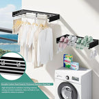 Wall Mounted Laundry Rack, Collapsible Clothes & Towel Drying Rack for Indoor & Outdoor, 60 lb Capacity, 31.5' Wide, 13.5 Linear Ft, Black