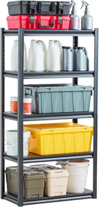 VEVOR Storage Shelves, 2000 lbs, 5 Tier Garage Storage Shelving, 16" D x 32" W x 63" H Adjustable Metal Shelves for Garage Shelves Utility Rack Shelf, Ideal for Kitchen, Warehouse, Basement, Black