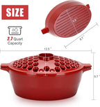 G GOOD GAIN Wood Stove Steamer - Cast Iron Stove Humidifier with Large Opening Top | Oval Bowl Fire Place Pot for Home Heating Decorative | Matte Finish & 2.7 Quart, Red