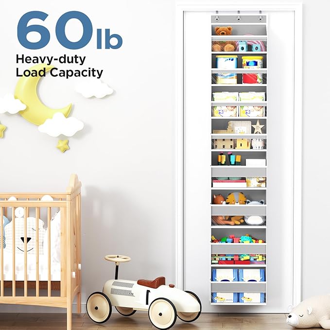 Over The Door Organizer, 8 Shelf Door Hanging Organizers with 8 Large Capacity Pockets, Back of Door Organizer Storage Hanging Shelves for Closet Bathroom Bedroom Nursery
