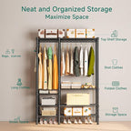 Heavy Duty Garment Rack, Metal Freestanding Closet Wardrobe Clothes Racks for Hanging Clothes, 4 Tiers Adjustable Wire Shelving, 44.9'' L x 16.5'' W x 76.8 '' H, Max Load 850LBS, Black