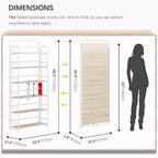 4NM No Assembly Folding Bookshelf 6 Tiers Vintage Industrial White Book Shelf Metal Foldable Storage Bookcase and Bookshelves for Living Room,Bedroom and Kitchen - Natural