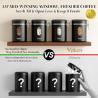 Veken Coffee Canister with Window, Airtight Stainless Steel Kitchen Food Storage Container with Lids, Date Tracker and Scoop for Grounds Coffee, Beans, Tea, Flour, Cereal, Sugar Jars, 16OZ, Black