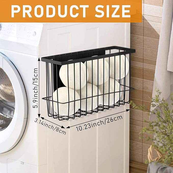Magnetic Dryer Ball Holder for Laundry Room Dryer Ball Organization, Magnetic Lint Bin for Laundry Room Wool Dryer Ball Organizer, Iron Dryer Ball Container for Laundry Room Storage（Black）