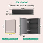 TokeShimi 16 x 20 Surface Mount Medicine Cabinet Aluminum, Tempered Frameless Bathroom Mirror with Storage Adjustable, Black Recessed Medicine Cabinet with Mirrored for Bathroom Farmhouse