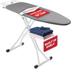 Bartnelli Extra Wide Pro Ironing Board 19x48 Ironing Surface with Iron Rest, Cord Holder, Shelf and 4 Layer Heat Resistant Cover and Pad