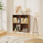 Lkeiyay Wooden 4 Cube Open Bookcase,2 Tier Mid-Century Bookshelf with Legs, Modern Storage Display Cabinet Organizer Bookshelves for Bedroom,Living Room,Office (Rustic Brown)