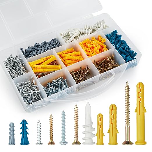 Dry Wall Anchor and Screw Combo Set 550 Pieces, 275 Plastic Wall Anchors and 275 Phillips Pan Head Screws, 5 Sizes Galvanized Screws and Wall Plug Bolts with Storage Case (550)