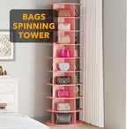 SpaceAid 9 Tier Rotating Shoe Rack Tower, Spinning Shoe Display Lazy Susan, Revolving 360 Shoe Rack Storage Round Carousel, Vertical Handbag Rotate Shoes Closet Organization (9-Tier Pink)