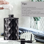 12Oz Small Glass Soap Dispenser with Black Plastic Pump, Black Refillable Kitchen Countertop Liquid Hand Soap Dispensers with Diamond Design, Crystal Bathroom Lotion Bottle for Dispense Dish Soap