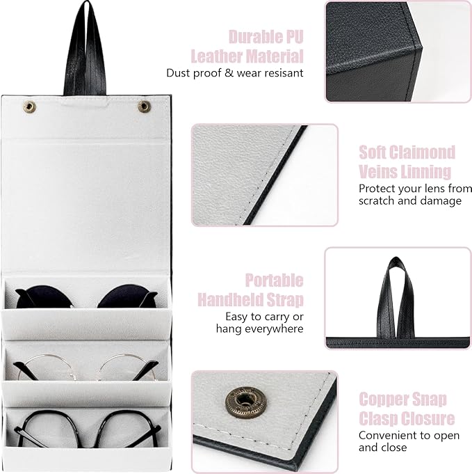 Sunglasses Travel Case,Foldable Eyeglasses Case, Portable Multiple Glasses Case for Women Men Girls