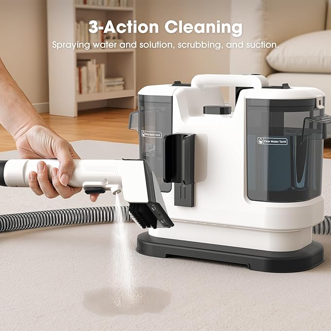 Upholstery Cleaner Machine 450W Motor - 13.5Kpa Suction Couch Cleaner Machine, Portable Handheld Carpet Cleaner with Self-Cleaning and for Pet Stain, Couch, Stair, Car Seat and Area Rug