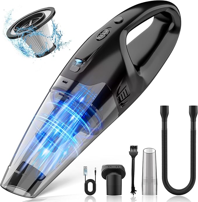 Handheld Vacuum Cordless Rechargeable, Car Vacuum Cleaner with LED, USB Charge, 1.65LBs Hand Vacuum Cordless, for Car/Home/Pet