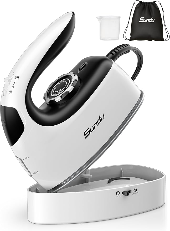Sundu Small Iron for Clothes with Steam,Travel Iron Portable Non-Stick Soleplate Steamer for Quilting & Sewing,300 Microsteam Holes,90ml Water Tank,Lockable Safety Base
