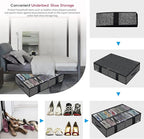 Onlyeasy 2 Pack Under Bed Shoe Storage Organizers with Handles & Clear window (Fit 14 +14 Pairs), Sturdy Underbed Box Organizer Shoe Storage Bags for Kids & Adults, Linen-like Black, MXAUBS14S14