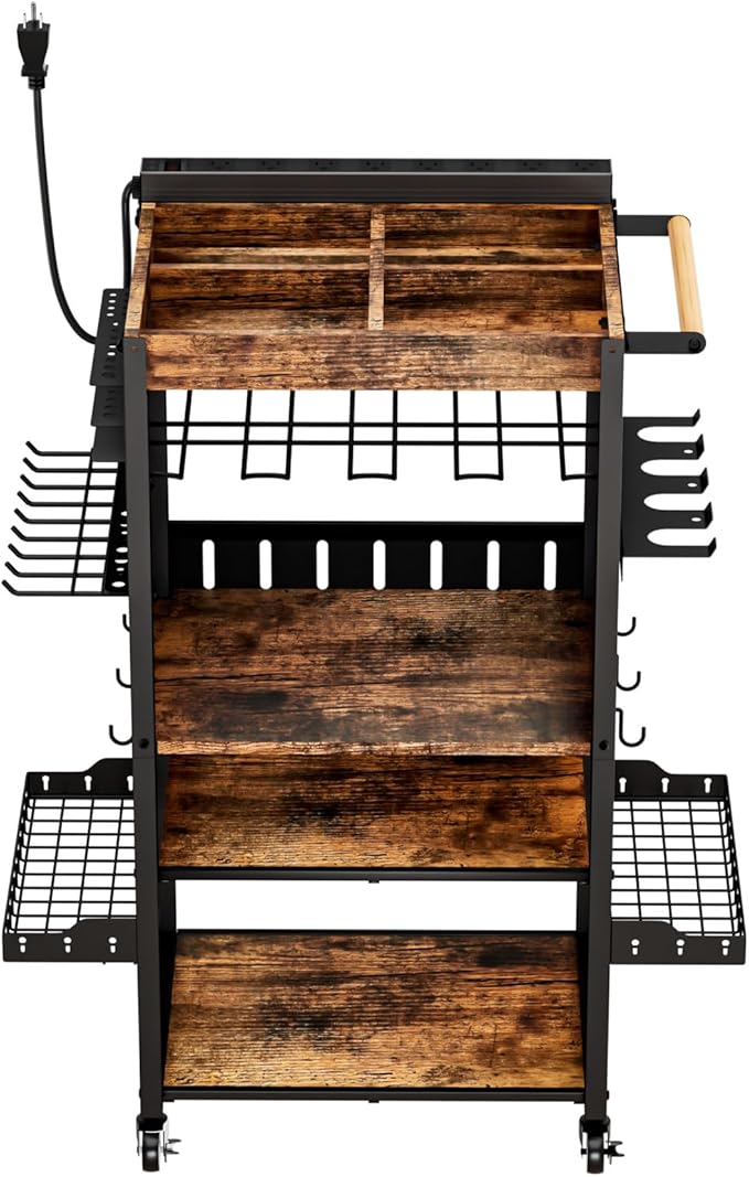 Heavy-Duty Power Tool Organizer with Charging Station,Premium Thickened Wood Panels,Tool Organizer 5 Layers + 5 Side Hooks Lntegrated Design Tool Organizers and Storage
