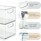 2 Pack Clear Freezer Organizer Bins Stackable Storage Bins with Side Handles for Kitchen Pantry Cabinet Organzation and Storage