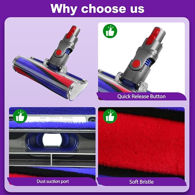 Lemige V8 V11 Soft Roller Cleaner Head for Dyson V10 V11 V15 V8 V7 Cordless Vacuum Cleaners, Quick Release Vacuum Head Replacement Attachments Parts Accessories for Dyson, Gentle on Hard Floors