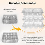 WIKDAY 12 Count x 20 Sets Plastic Cupcake Containers, Durable and BPA-Free Cupcake Holder with Lid for Easy Transport Storage, Stackable Clear Cupcake Carriers, Reusable Dessert Boxes