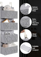 Macrame Over the Door Organizer Boho Decor Nursery Storage, Leaf Weaving Closet Storage, 4 Hanging Pockets, Behind Door for Bathroom, Bedroom,Grey