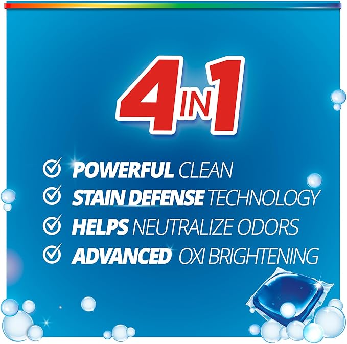 Purex 4-in-1 Laundry Detergent Pacs, Oxi Power + Odor Fighting, Powerful Clean, Stain Defense Technology, Helps Neutralize Odors, Advanced Oxi Brightening, Boost of Freshness
