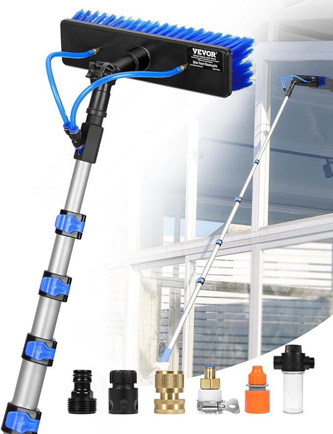 VEVOR Water Fed Pole Kit, 24FT Solar Panel Cleaning Pole with Extendable Handle, 180° Rotatable Brush Head & 65.6FT Hose, Household & Outdoor Window Cleaner Tool for Caravan Solar Panel Deck