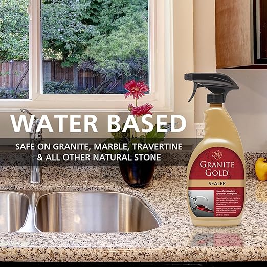Granite Gold Granite Sealer Combo Pack, Water-Based Sealer Spray and Refill for Granite, Marble, Travertine, Natural Stone Countertops, 24 oz + 64 oz