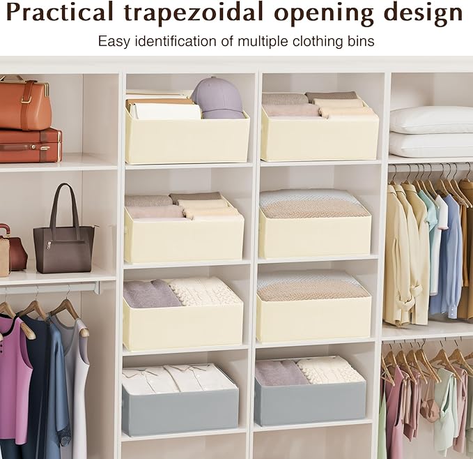 Storage Bins Cube Storage Organizer - 8 Pack Fabric Trapezoid Storage Cubes for Bins and Baskets for Shelves Collapsible Non-Separating Trapezoidal Flared Cube Organizer, Beige