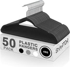 SMARTOR Plastic Hangers 50 Pack, Heavy Duty Plastic Hangers for Clothes - Non-Velvet Slim Hangers with 360° Swivel Hook & Clothes Thin Hanger - Durable Coat Hangars, Space Saving Hanger - Black