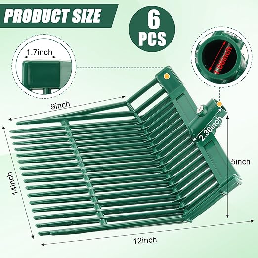 WILLBOND 6 Pcs Manure Fork Head 18 Tines Pitch Fork Head with Screws and Nuts Durable Stable ABS Plastic Replacement Pitchforks for Gardening Horse Stall Picking up Manure Grass Hay Olive